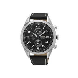 Uhrenarmband Seiko SSB271P / 8T67-00D0 Leder Schwarz 22mm